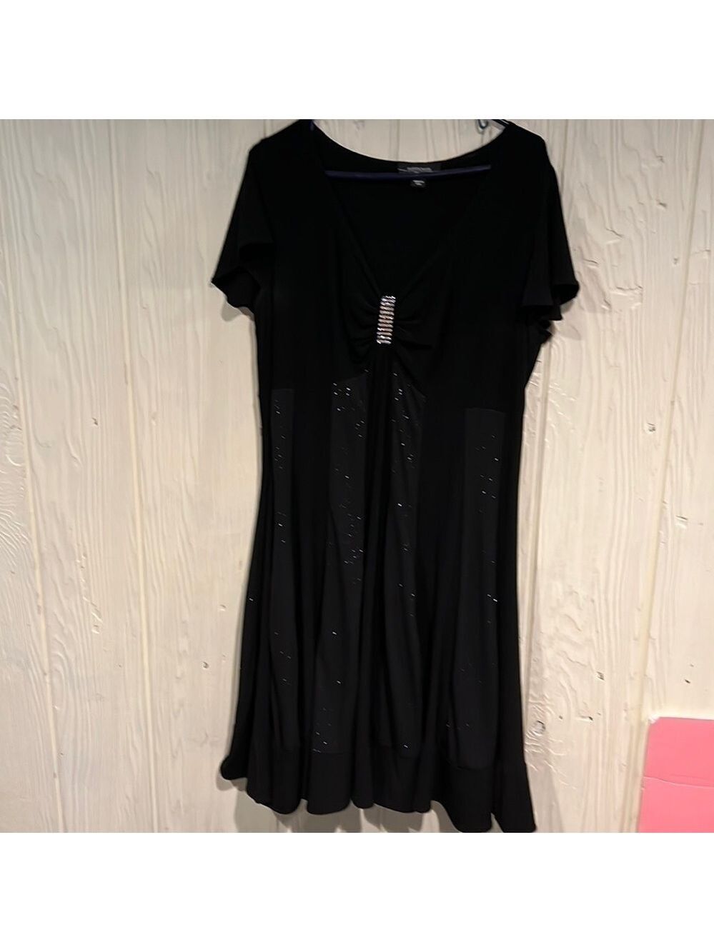 R & M Richards Black Sparkly Dress Rhinestones Size 16W